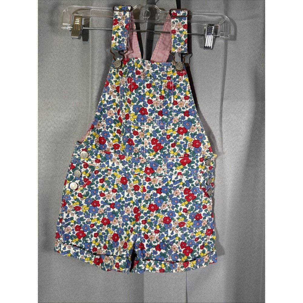 Mini Boden Girls Floral Corduroy Overalls Shortalls Size 5-6Y